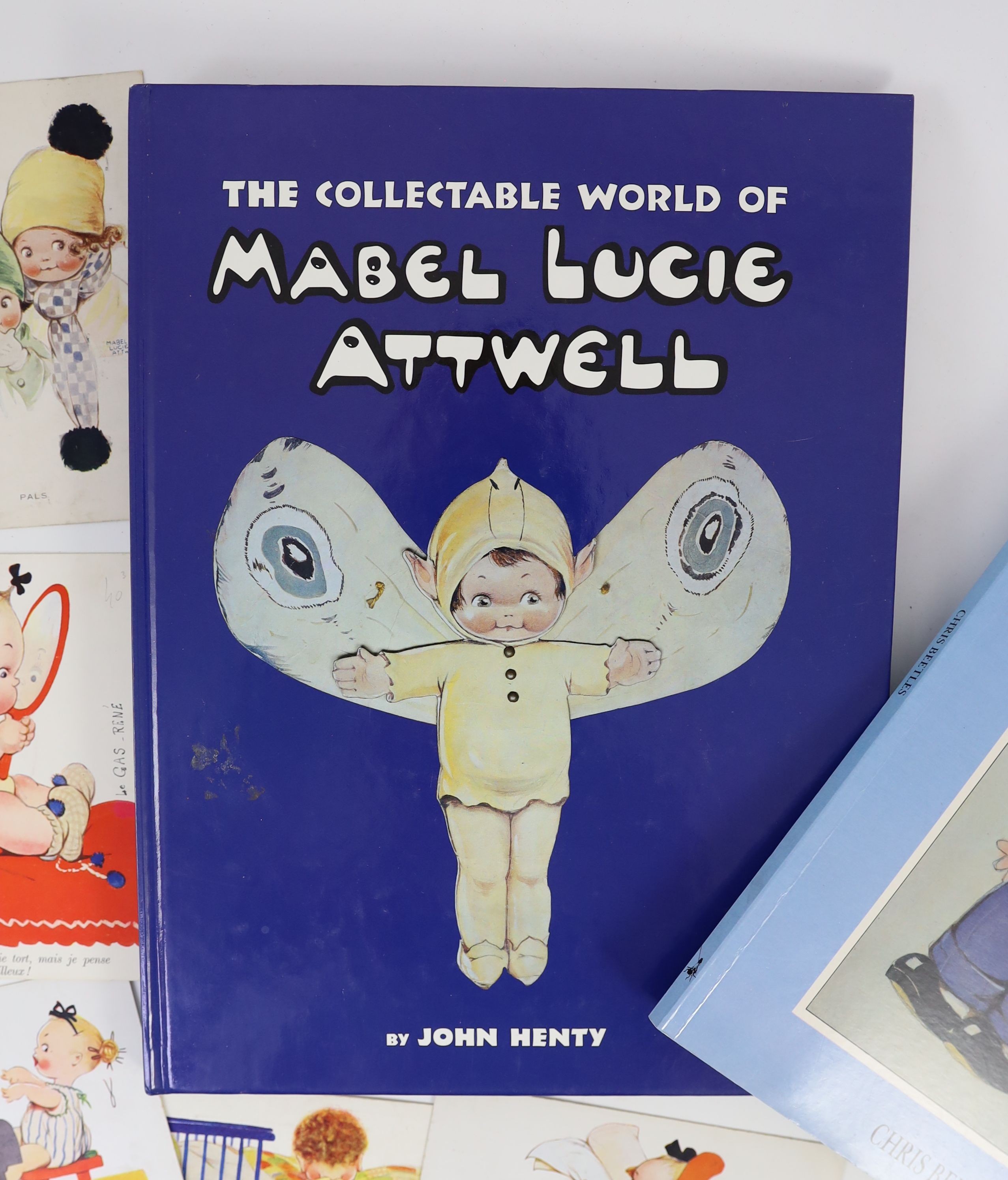 Mabel Lucy Attwell - a collection of 56 postcards, unmounted, and 2 books relating to the artist by, John Henty and Chris Beetles.